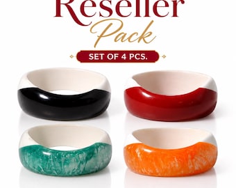 Reseller Pack (Set of 4) - Handcrafted Resin Bangle Set – Sculptural Geometric, Artistic Collection