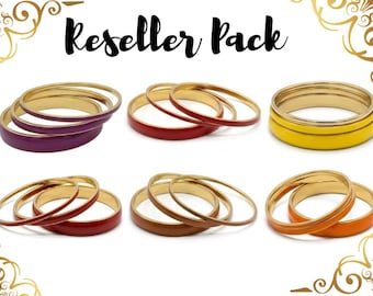 Reseller Pack Of 6 Set - Enamel Brass Bangles Set – Gold Tone Stackable Bracelets, Minimal Colorful Jewelry