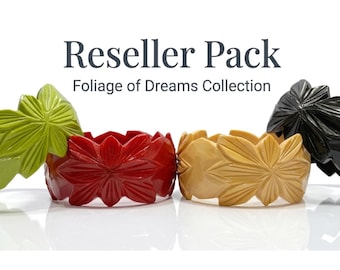 Reseller Pack Of 4 - Hand Carved Resin Bangles Floral Statement Bracelet - Botanical Jewelry