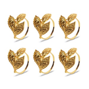 Pure Hands Leaf Napkin Rings Set of 6 – Gold Plated Elegant Tableware (Gift Boxed)