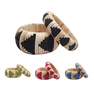 Pure Hands Veracious Weave Collection - Masterfully Handwoven Rattan Bangle Bracelet Set in Alluring Colors and Patterns Fashion Jewelry