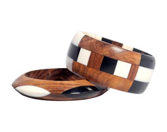 Resin Wood Bangle Set | Modern Geometric Jewelry