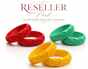 Reseller Pack Of 6 - Hand Carved Resin Floral Rose Bangle Set – Wunjo Collection Statement Jewelry