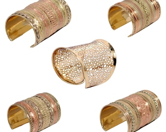 Handcrafted Brass Copper Cuff Bracelet, Mixed Metal Statement Wrist Cuffs, Cutwork Textured Jewellery