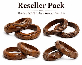 Reseller Pack of 8 - Handcrafted Sheesham Wood Bangles Artisan Wooden Bracelet Set