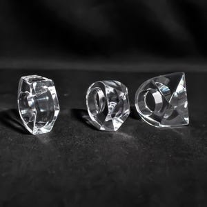 Handmade Clear Acrylic Ring Set of 3: Diaphanus Trilogia, Modern Faceted Design