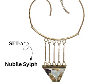 Mother of Pearl Mosaic Pendant Necklace: Brass, Copper, Shell Statement Jewelry