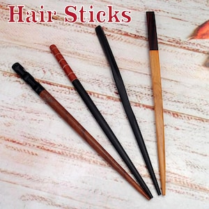 Handcrafted Wooden Hair Sticks Set: Teak, Rosewood & Ebonized Sheesham