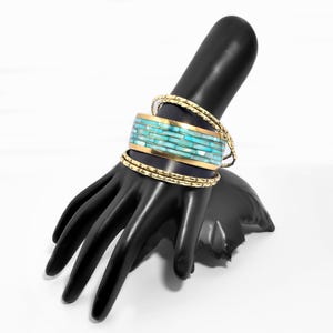Handmade Mother of Pearl Bangle Set: Golden Brass, Tarnish-Resistant