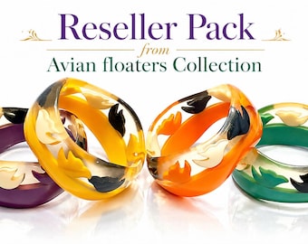 Reseller Pack (Set of 4) - Handmade Resin Bangles Set – Colorful Bird Motif Stackable Bracelets