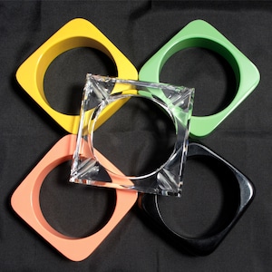 Handmade Chunky Acrylic Bangle Set: Square Resin Bracelets