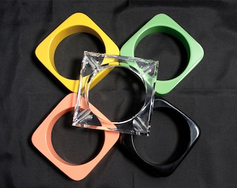 Handmade Chunky Acrylic Bangle Set: Square Resin Bracelets