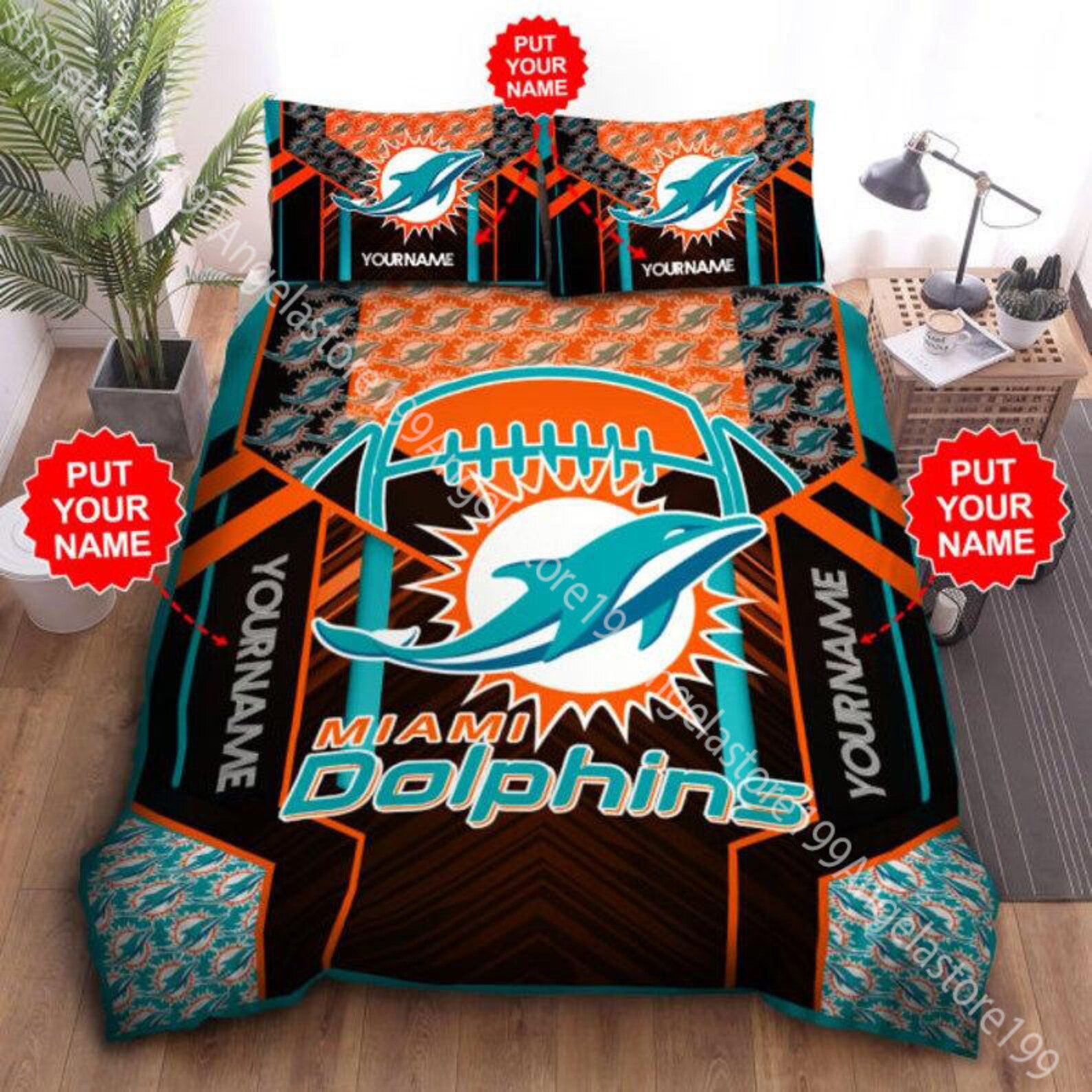 Miami Dolphins Bedding Set Custom Name Miami Dolphins Duvet Etsy