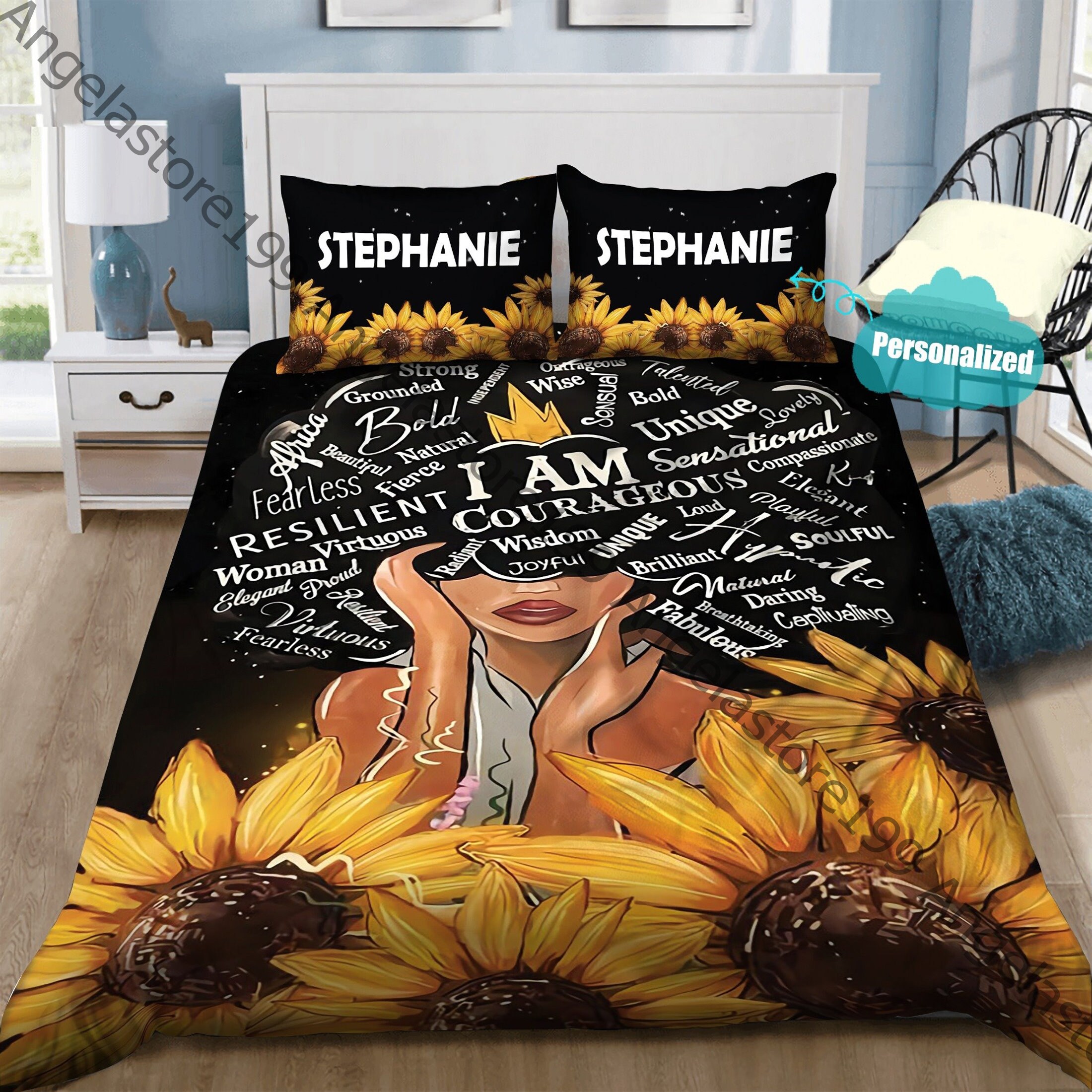 Black Girl Bedding Set Afro Queen Comforter Sets Black Woman Etsy