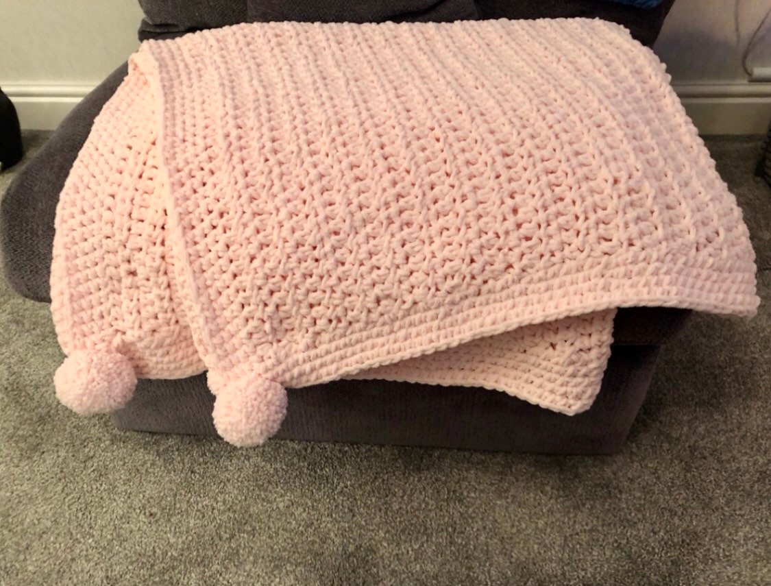 Large Lap Blanket With Pompoms/chenille/warm/soft/snuggle Etsy