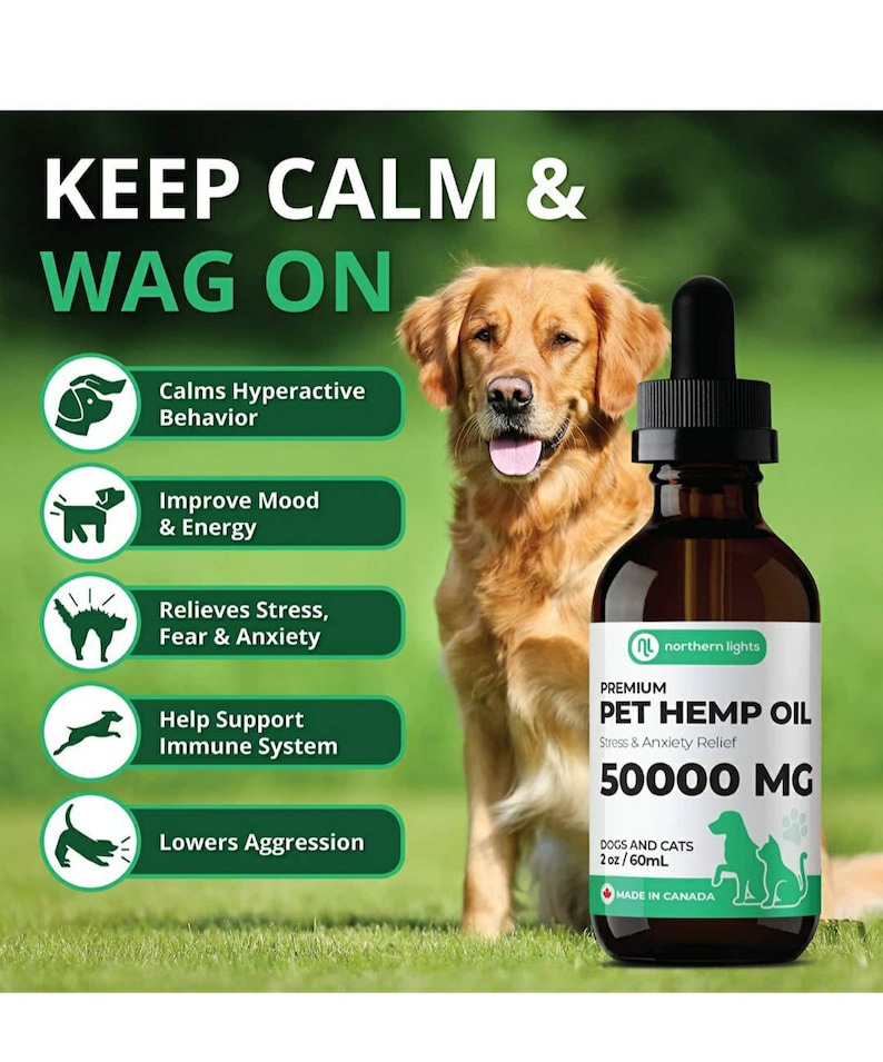 𝗛𝗘𝗠𝗣 𝗢𝗜𝗟 Organic Pet Hemp Oil Extract Dogs & Cats 60ml Premium Calming