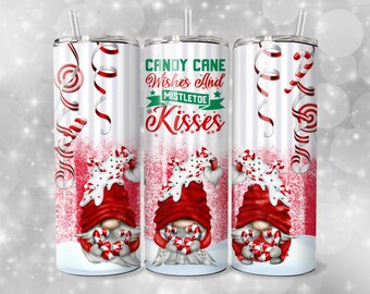 Candy Cane Wishes and Mistletoe Kisses Gnomes Tumbler