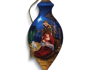 Neqwa Art Our Savior is Born by Marcello Corti Hand-painted Glass Ornament