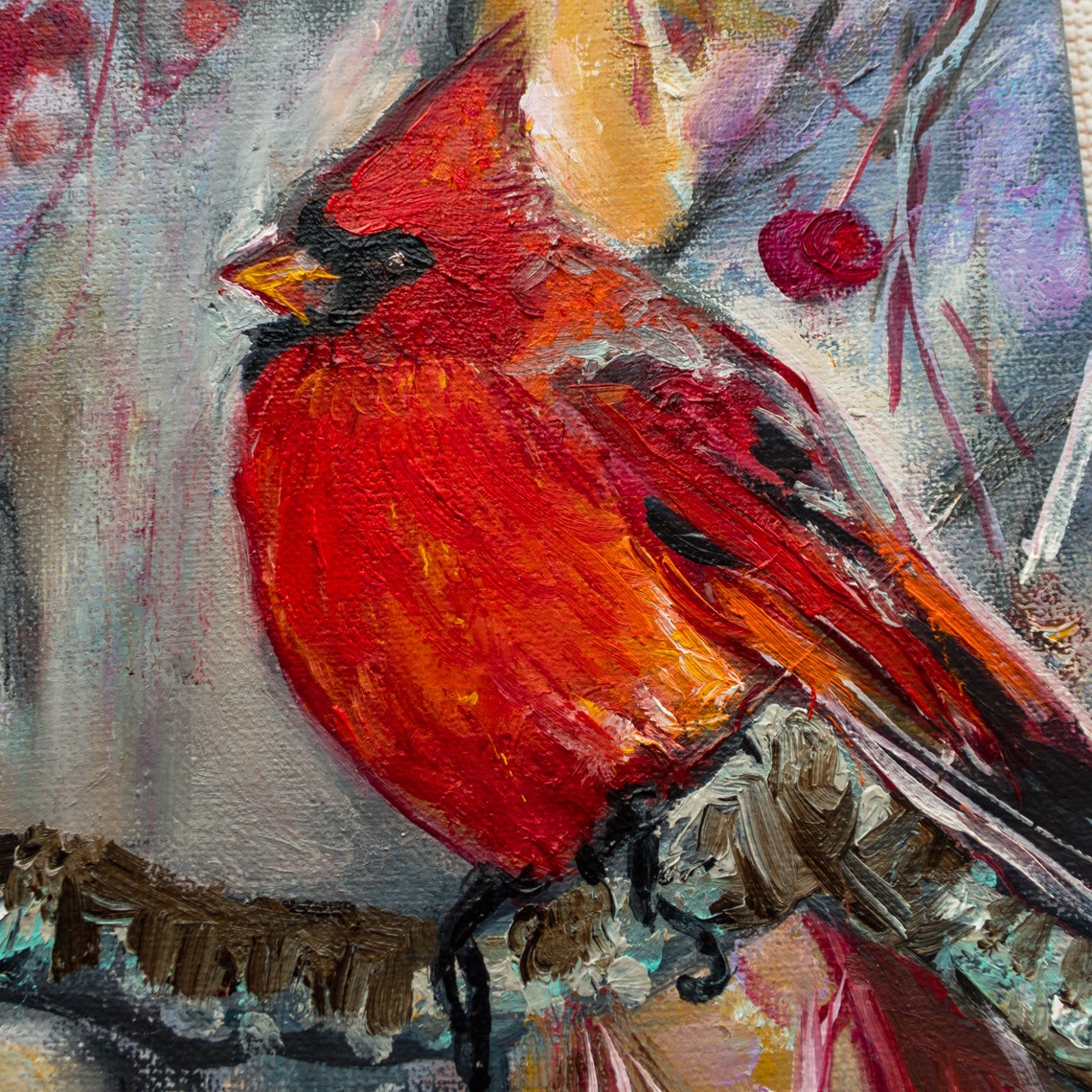 Cardinal Painting Canvas Original Art Red Cardinal Artwork Etsy
