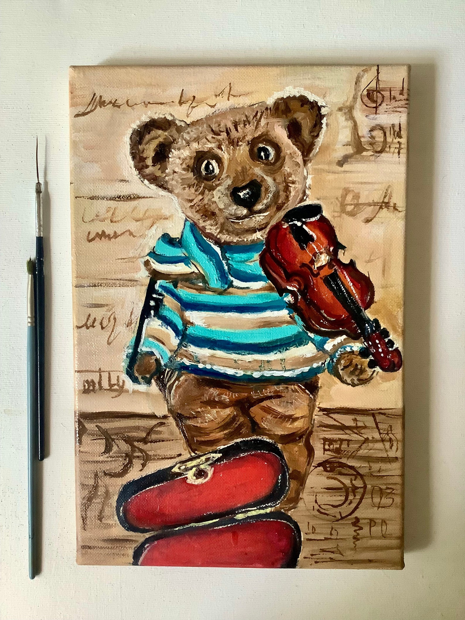 Teddy Bear Painting Bear Toys Original Art Animal Toys | Etsy