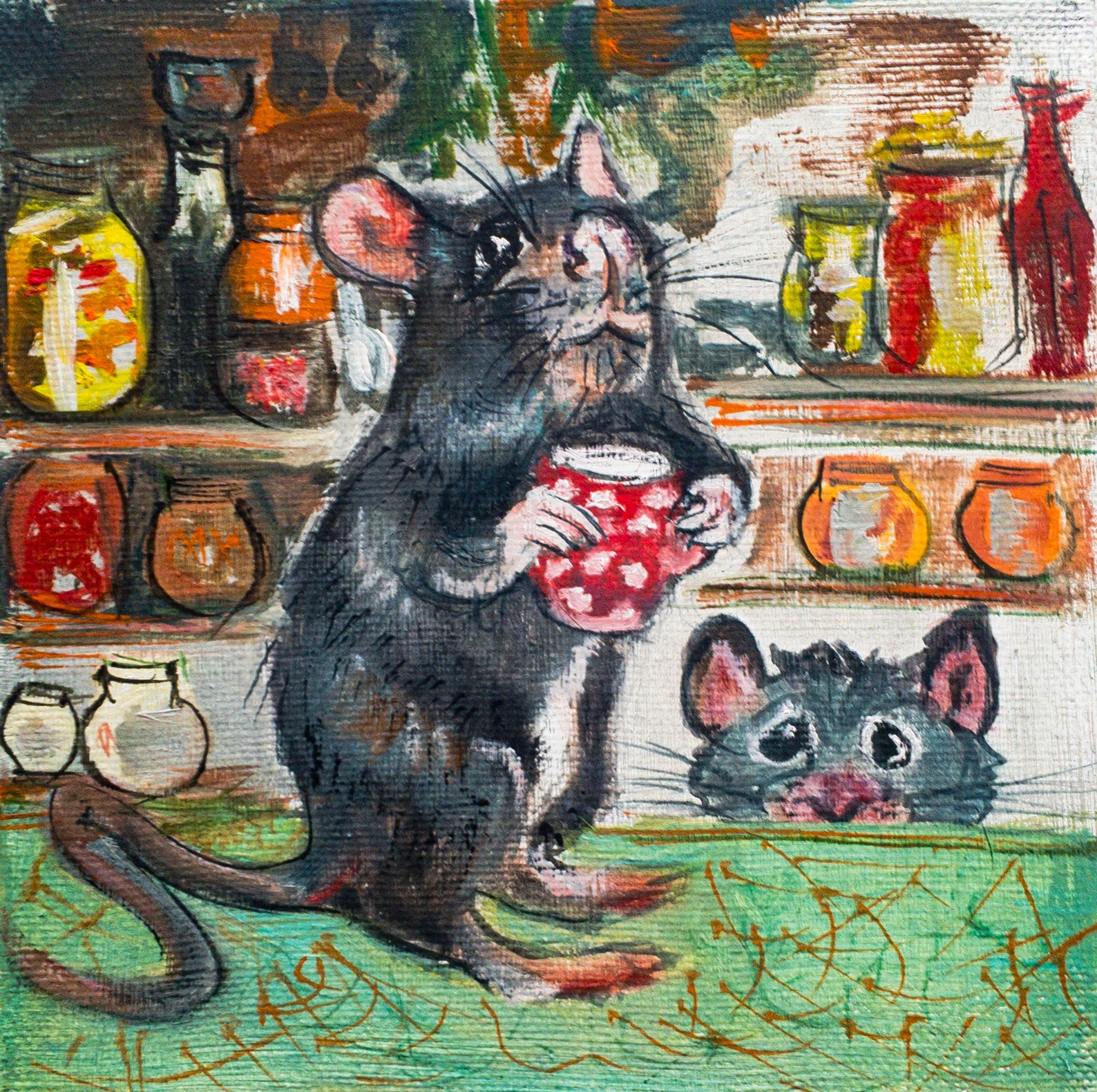 Mice painting original 8x8 painting canvas Mice artwork for Etsy