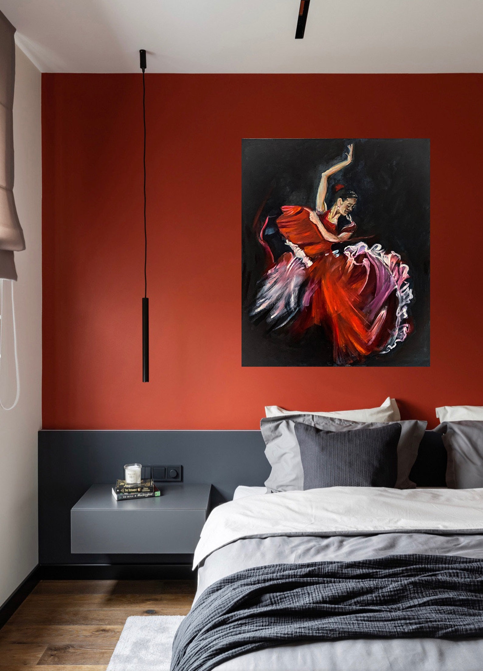 Flamenco Dancer Painting Women Original Art Lady in Red Wall Etsy