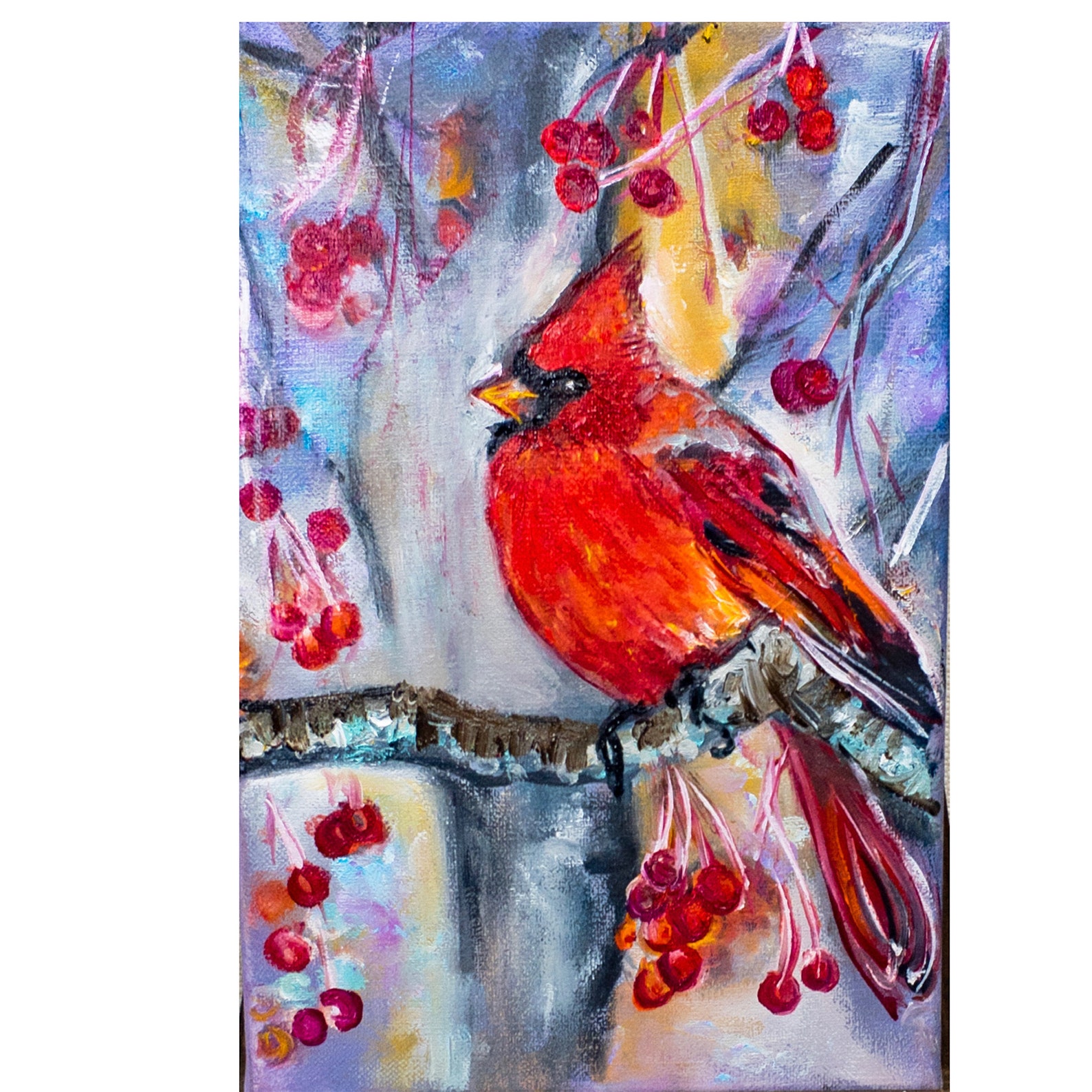 Cardinal Painting Canvas Original Art Red Cardinal Artwork Etsy