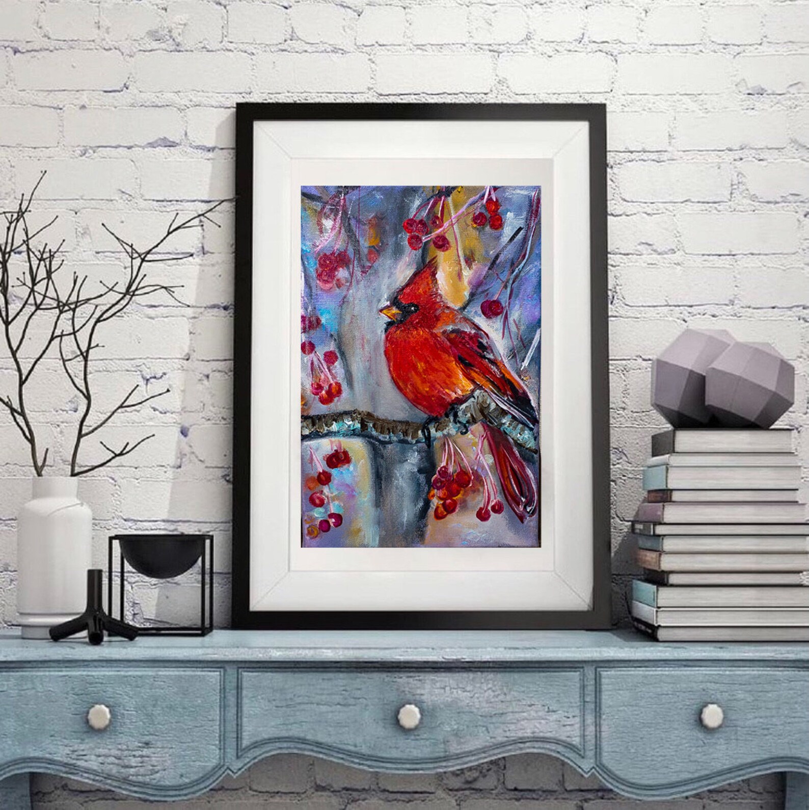 Cardinal Painting Canvas Original Art Red Cardinal Artwork Etsy