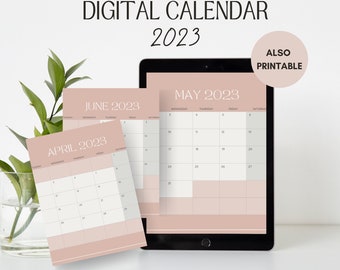 Calendario Digital e Imprimible 2023 /Calendario Mensual 2023/ Calendario Digital Rosa / Calendario Femenino