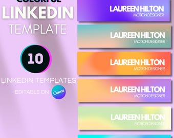 10 plantillas de banners de LinkedIn / Banners de LinkedIn coloridos / LinkedIn profesional / Plantillas de LinkedIn / Plantilla editable / Degradado