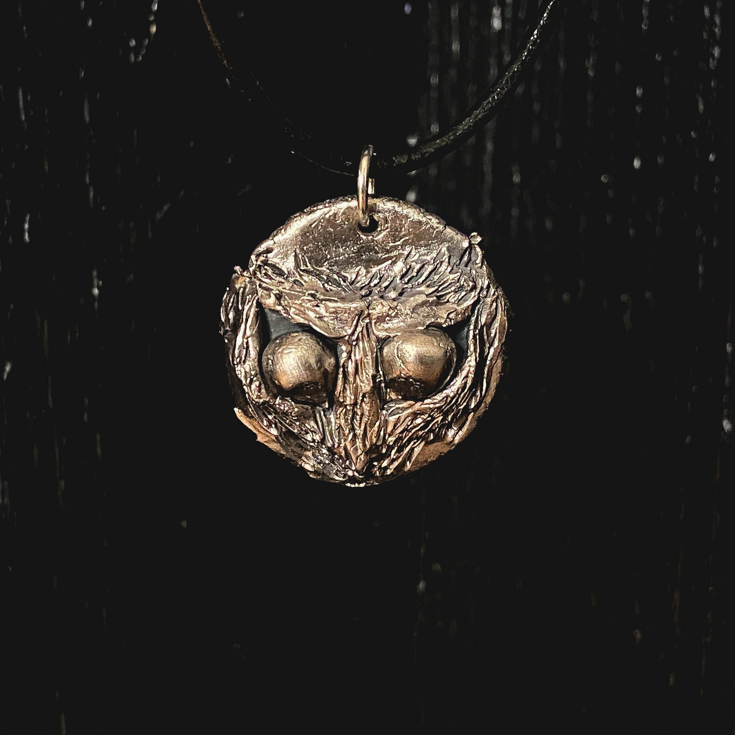 Pendentif Hibou, ras de cou cuir noir