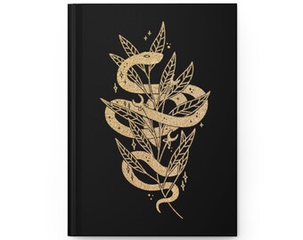 Celestial Intertwined Snake with Plant, Witchy Celestial Zodiac Hardcover Journal Matte