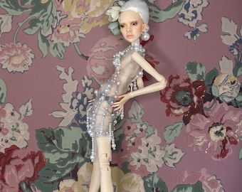 Silk organza and pearls dress for Popovy BJD