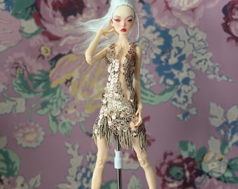 Hand embroidered fish scale dress for Popovy BJD