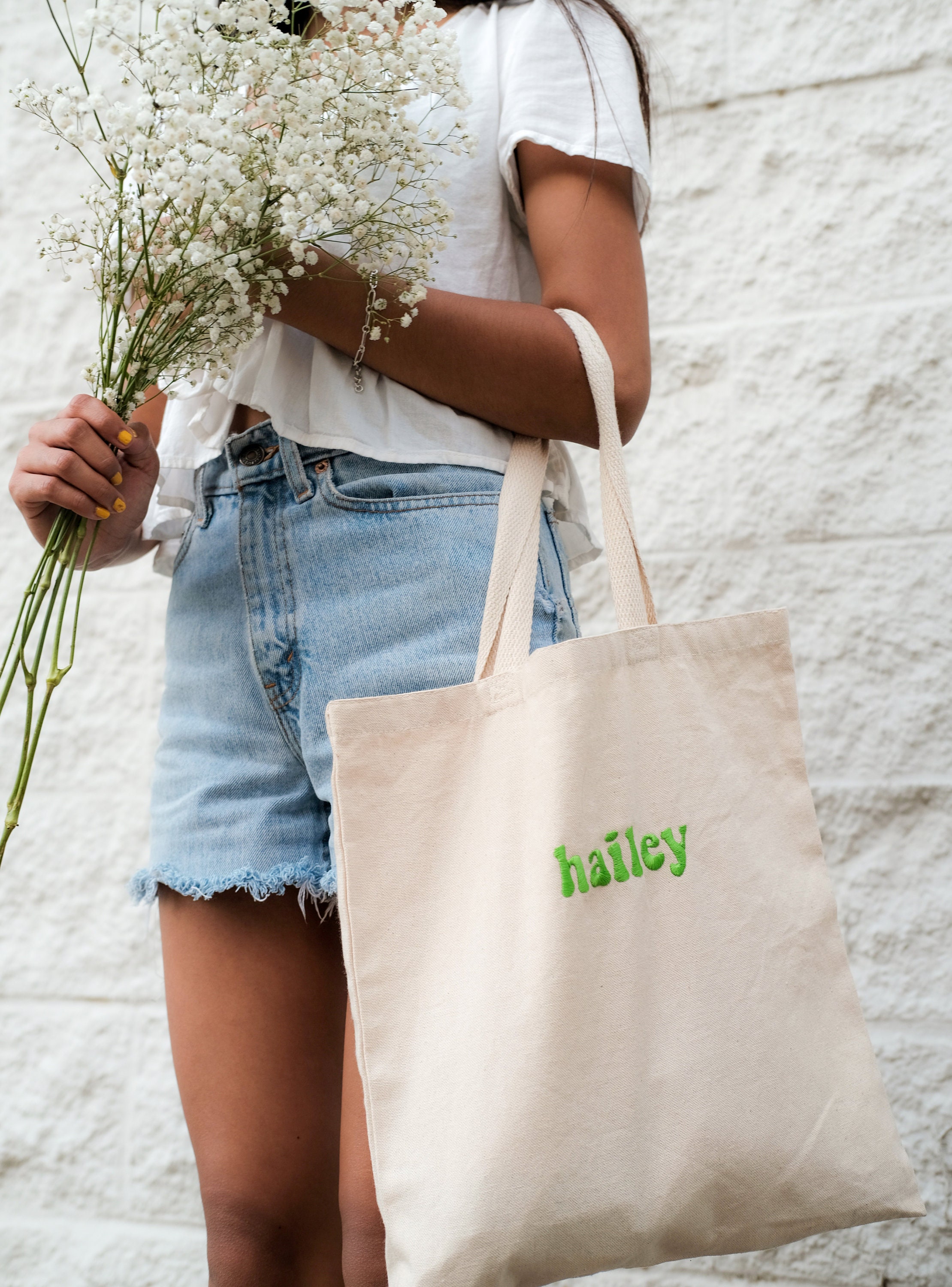 Custom Name Embroidered Canvas Tote Bag single Color - Etsy