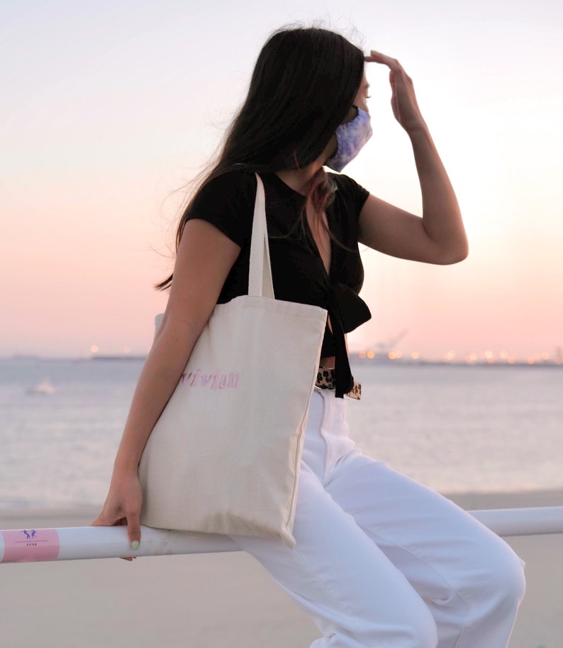 Custom Name Embroidered Canvas Tote Bag Single Color image 4