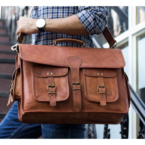 18" Men's Genuine Vintage Incredible Leather Messenger Bag Shoulder Laptop Case