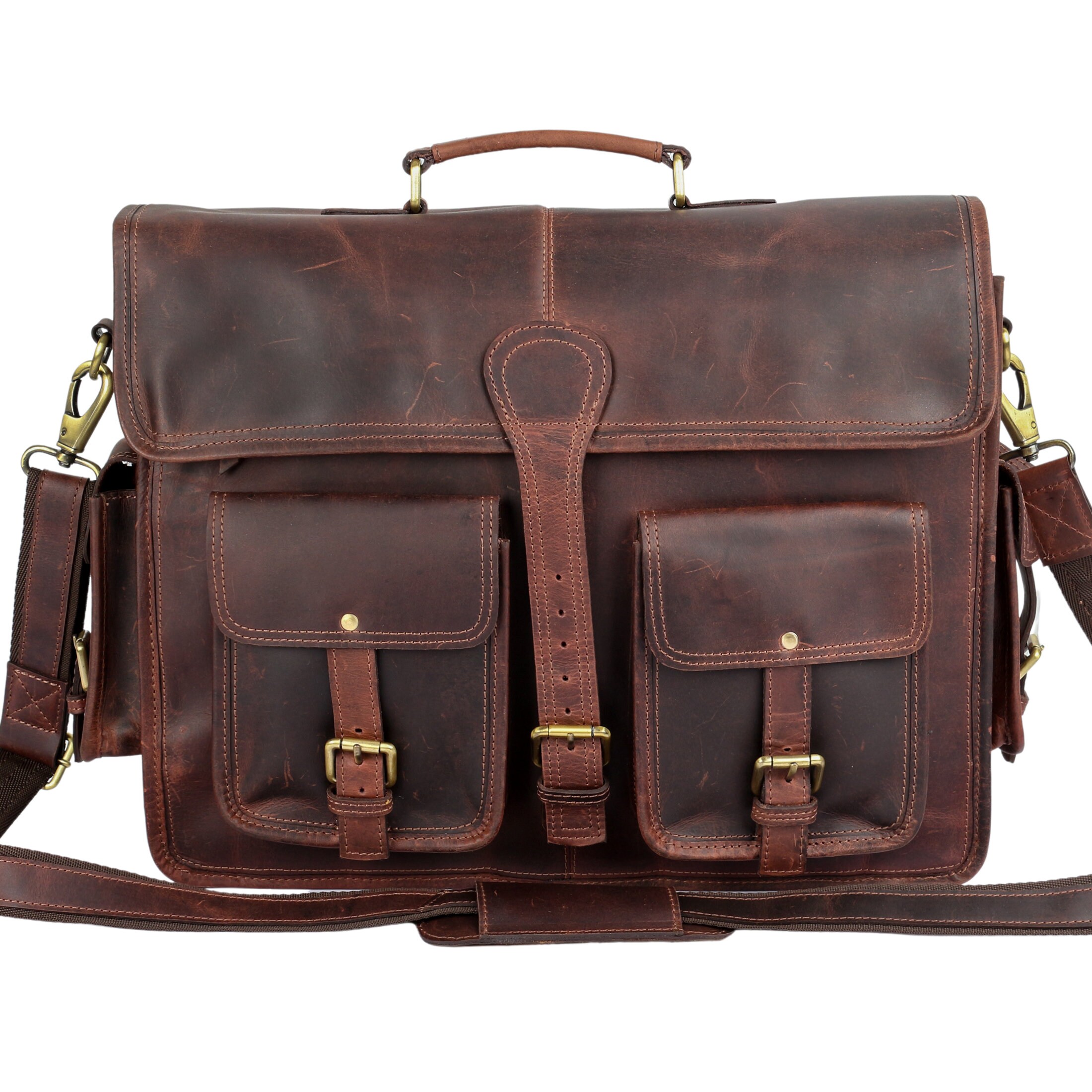 Genuine Buffalo Leather Briefcase Laptop Messenger Bag Best - Etsy