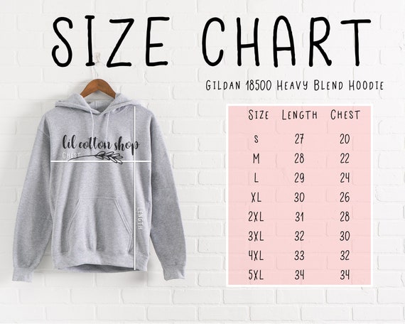 Gildan 18500 Size Chart Hoodie Size Chart Sweatshirt Size Chart Gildan ...