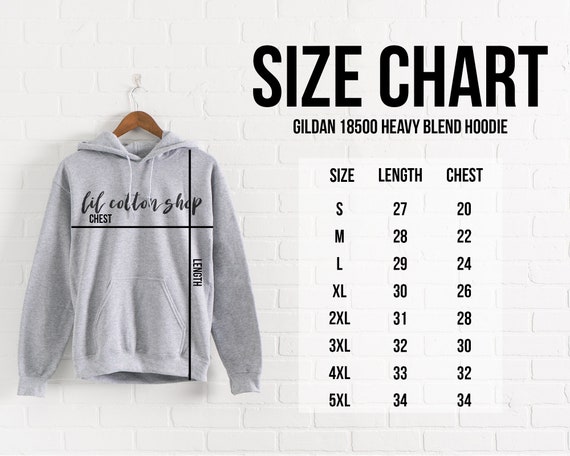 Gildan 18500 Size Chart Mockup Heavy Blend Hoodie Size Chart | Etsy