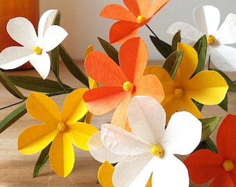 DIY KIT 4 stems of flax flowers made from yellow, orange and natural Nepalese paper for interior decoration, crafts, origami, decoupage