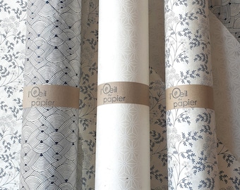 Sheet of Nepalese paper with black and white pimpinella sashiro interlacing pattern, 50x75 cm, for crafts, framing, and bookbinding.