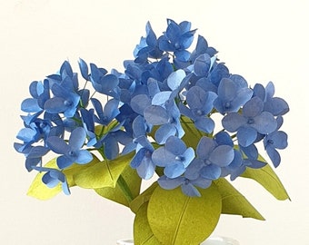 KIT DRIE HORTENSIA's in blauw, wit of lichtpaars Nepalees papier om te maken voor interieurdecoratie, creatieve hobby's, DIY-collage