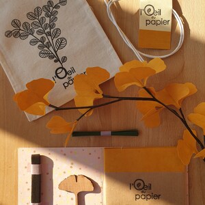 DIY KIT 2 Zweige von GINKGO in Nepal, gelbes Sonnenblumenpapier, Innendekoration, kreative Hobbys, Collagenschneiden für Erwachsene Bild 5