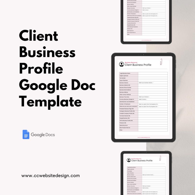 Editable Client Profile Template: Google Docs Business Intake Form ...
