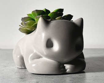 Sleeping Bulbasaur Concrete Planter: Modern Home Decor | Halloween Succulent