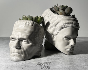 Frank And Bride Concrete Planters Set - Desk Planter | Halloween Succulent