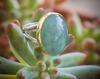 Brass and Silver Chrysoprase Ring