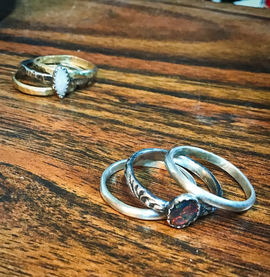 Customizable Stack Rings With Stone - Etsy