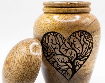Handcrafted Mango Wood Cremation Urn – Tree of Life Memorial Keepsake